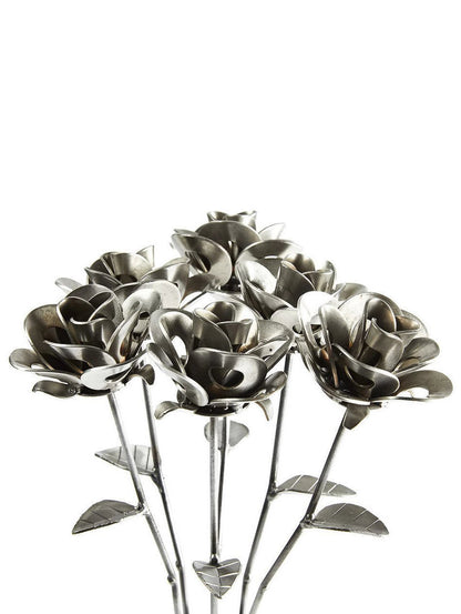 Half Dozen Metal Roses, Six Metal Roses, Welded Metal Rose Sculptures,